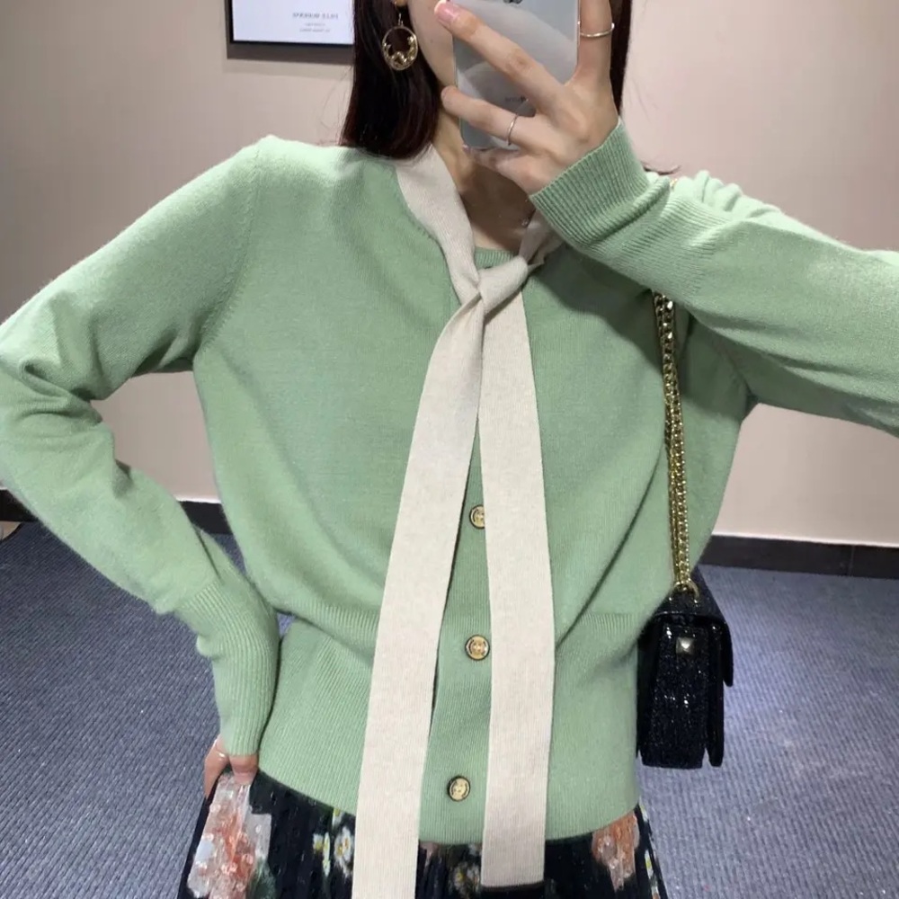 Korean Vintage Bow Collar Knit Cardigan